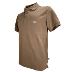 Camisa Polo Masculina Texas Farm New Style Marom Chocolate Com Logo Cru E Bandeira Bordada Na Manga Ref:CPM011