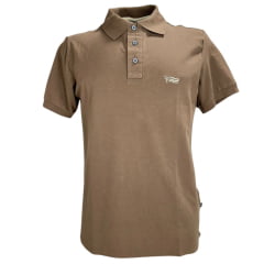 Camisa Polo Masculina Texas Farm New Style Marom Chocolate Com Logo Cru E Bandeira Bordada Na Manga Ref:CPM011