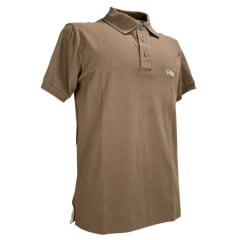 Camisa Polo Masculina Texas Farm New Style Marom Chocolate Com Logo Cru E Bandeira Bordada Na Manga Ref:CPM011