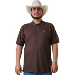 Camisa Polo Masculina Texas Farm New Style Marrom Café Logo Branco REF:CPM016