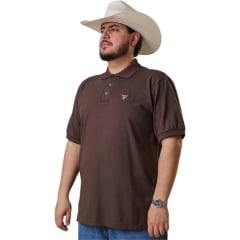 Camisa Polo Masculina Texas Farm New Style Marrom Café Logo Branco REF:CPM016