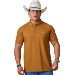 Camisa Polo Masculina Texas Farm New Style Marrom Logo Off White Bandeira USA Na Manga REF:CPM016