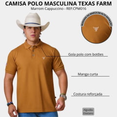 Camisa Polo Masculina Texas Farm New Style Marrom Logo Off White Bandeira USA Na Manga REF:CPM016