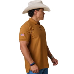 Camisa Polo Masculina Texas Farm New Style Marrom Logo Off White Bandeira USA Na Manga REF:CPM016