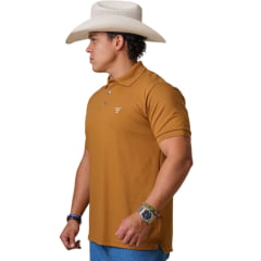 Camisa Polo Masculina Texas Farm New Style Marrom Logo Off White Bandeira USA Na Manga REF:CPM016