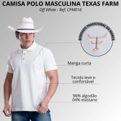 Camisa Polo Masculina Texas Farm New Style Off White Logo Bege Ref:CPM016
