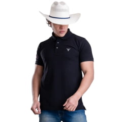Camisa Polo Masculina Texas Farm New Style Preto Logo Branco Ref:CPM016