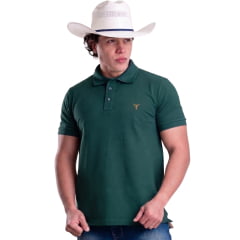 Camisa Polo Masculina Texas Farm New Style Verde Esmeralda Logo Dourado REF:CPM016