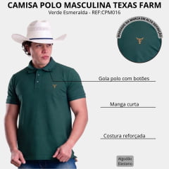 Camisa Polo Masculina Texas Farm New Style Verde Esmeralda Logo Dourado REF:CPM016