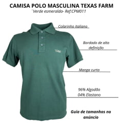 Camisa Polo Masculina Texas Farm New Style Verde Esmeralda Com Logo Cru E Bandeira Na Manga Ref:CPM011