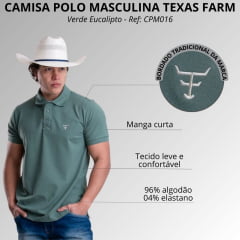 Camisa Polo Masculina Texas Farm New Style Verde Eucalipto Logo Off White Ref:CPM016