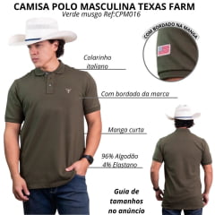 Camisa Polo Masculina Texas Farm New Style Verde Musgo Logo Verde Escuro Ref:CPM016