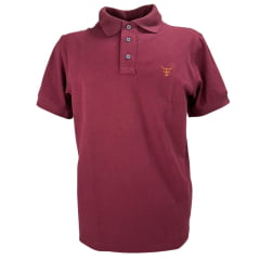 Camisa Polo Masculina Texas Farm New Style Vermelho Vinho Com Logo Dourado E Bandeira Bordada Na Manga Ref:CPM016