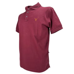 Camisa Polo Masculina Texas Farm New Style Vermelho Vinho Com Logo Dourado E Bandeira Bordada Na Manga Ref:CPM016