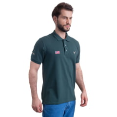 Camisa Polo Masculina Texas Farm Verde Esmeralda Com Logo Bordada Em Bege New Style Ref.CPM009