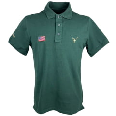 Camisa Polo Masculina Texas Farm Verde Esmeralda Com Logo Bordada Em Bege New Style Ref.CPM009