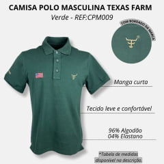 Camisa Polo Masculina Texas Farm Verde Esmeralda Com Logo Bordada Em Bege New Style Ref.CPM009