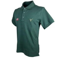 Camisa Polo Masculina Texas Farm Verde Esmeralda Com Logo Bordada Em Bege New Style Ref.CPM009