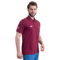 Camisa Polo Masculina Texas Farm Vermelho Vinho Com Logo Bordada Em Bege New Style Ref.CPM009