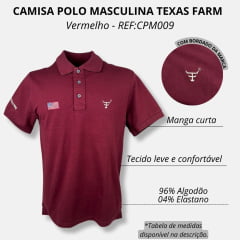 Camisa Polo Masculina Texas Farm Vermelho Vinho Com Logo Bordada Em Bege New Style Ref.CPM009