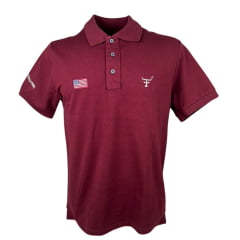 Camisa Polo Masculina Texas Farm Vermelho Vinho Com Logo Bordada Em Bege New Style Ref.CPM009