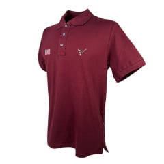 Camisa Polo Masculina Texas Farm Vermelho Vinho Com Logo Bordada Em Bege New Style Ref.CPM009