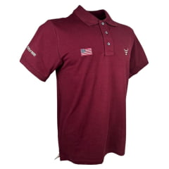 Camisa Polo Masculina Texas Farm Vermelho Vinho Com Logo Bordada Em Bege New Style Ref.CPM009