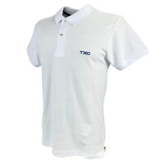 Camisa Polo Masculina TXC Branca Manga Curta Classic Com Logo Bordado Em Azul - REF: 6747