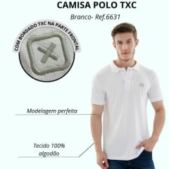 Camisa Polo Masculina Txc Classic Branca Logo Cinza Ref:6631
