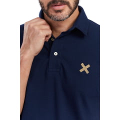 Camisa Polo Masculina Txc Classic Manga Curta Azul Marinho Bordada Com Logo Em Dourado Ref: 6691