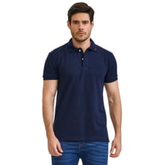 Camisa Polo Masculina TXC Classic Manga Curta Regular Piquet Azul Marinho Com Logo Aplicado Ref:6873