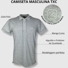 Camisa Polo Masculina TXC Classic Regular Manga Curta Mescla Médio Com Bordado Ref.6337