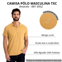 Camisa Polo Masculina TXC Malha Regular Bege Caramelo Com Logo Bordado Pequeno REF: 6952