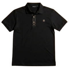 Camisa Polo Masculina TXC Malha Regular Piquet Preto Logo Bege Ref:6983