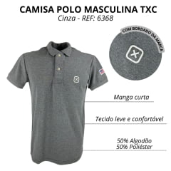 Camisa Polo Masculina TXC Manga Curta Custom Grafite Com Logo Aplicado Em Branco REF: 6368