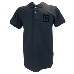 Camisa Polo Masculina TXC Manga Curta Regular Piquet Extra Type Preto Com Logo Preto Bordado Veludo Ref:6894