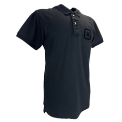 Camisa Polo Masculina TXC Manga Curta Regular Piquet Extra Type Preto Com Logo Preto Bordado Veludo Ref:6894