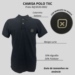 Camisa Polo Masculina TXC Manga Curta Regular Piquet Preto Logo Bege Ref:6930-0002