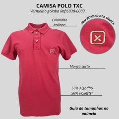 Camisa Polo Masculina TXC Manga Curta Regular Piquet Vermelho Goiaba Logo Bege Ref:6930-0003