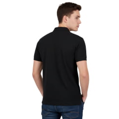 Camisa Polo Masculina TXC Manga Curta Slim Piquet Preto Com Logo Pequeno Bordado Em Laranja Ref:6950