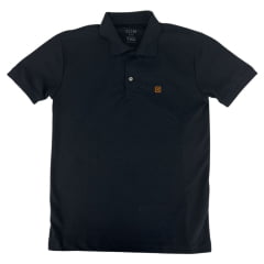 Camisa Polo Masculina TXC Manga Curta Slim Piquet Preto Com Logo Pequeno Bordado Em Laranja Ref:6950