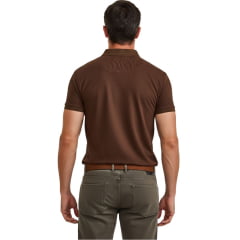 Camisa Polo Masculina TXC Piquet Regular Manga Curta Marrom Escuro Bordado Em Ocre Ref:69135