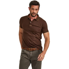 Camisa Polo Masculina TXC Piquet Regular Manga Curta Marrom Escuro Bordado Em Ocre Ref:69135