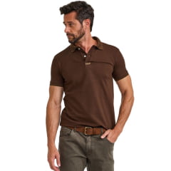 Camisa Polo Masculina TXC Piquet Regular Manga Curta Marrom Escuro Bordado Em Ocre Ref:69135