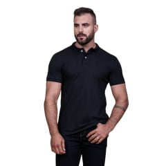 Camisa Polo Masculina TXC Preta Manga Curta Classic Com Logo Bordado Em Preto - REF: 6337