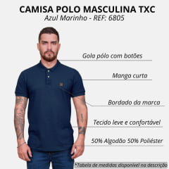 Camisa Pólo Masculina TXC Regular Custom Azul Marinho Com Bordado Laranja REF: 6805