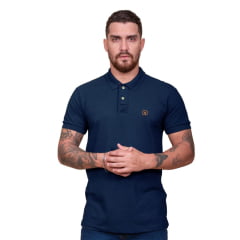 Camisa Pólo Masculina TXC Regular Custom Azul Marinho Com Bordado Laranja REF: 6805