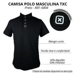 Camisa Pólo Masculina TXC Regular Custom Preto Com Bordado Logo Branco REF: 6804