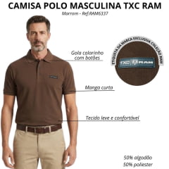 Camisa Polo Masculina TXC RAM Regular Manga Curta Marrom Logo Aplicado - Ref:RAM6337