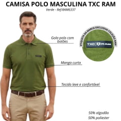 Camisa Polo Masculina TXC RAM Regular Manga Curta Verde Militar Logo Aplicado - Ref:RAM6337